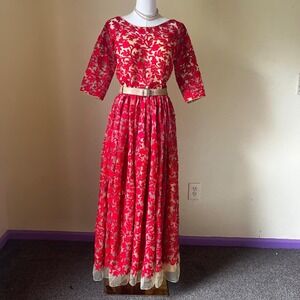 Vintage Handmade Red Embroidered Mesh Gown – Custom One of‎ a Kind